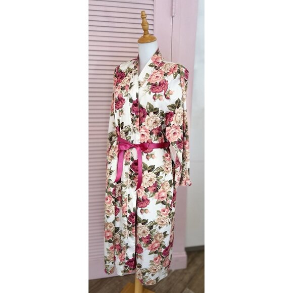 CHRISTIAN DIOR Robe Women's Size L Pink Roses VTG Made In USA for Neiman-Marcus - Picture 16 of 16